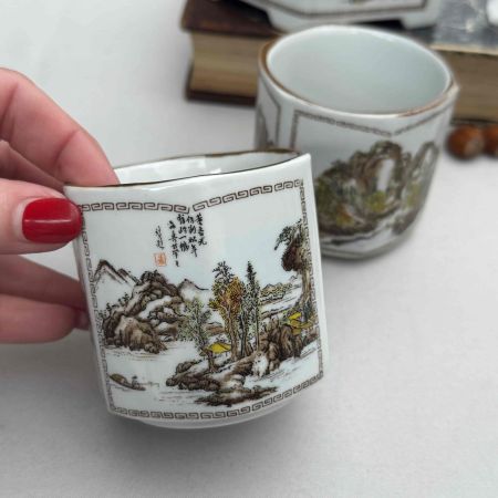 Чайник 6 чашек сервиз Японский пейзаж фарфор Япония 