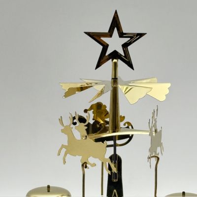 Подсвечник новогодний мобиль Олени 30 см золотые