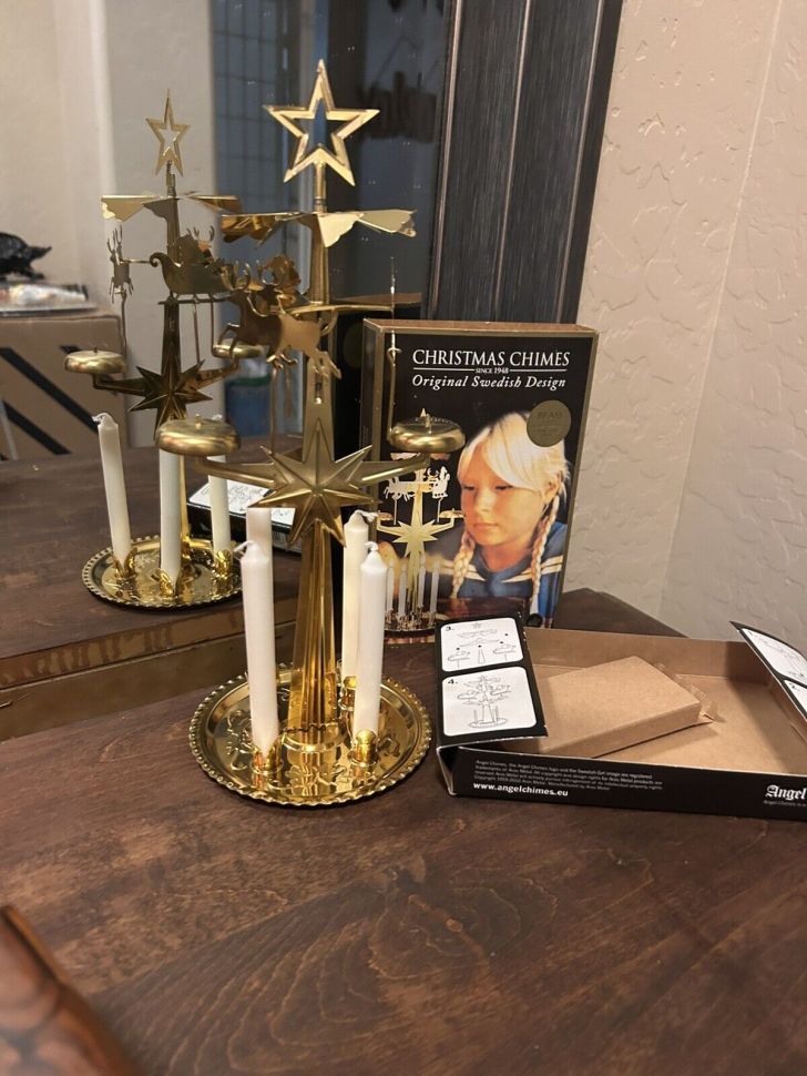 Подсвечник новогодний мобиль Олени 30 см золотые