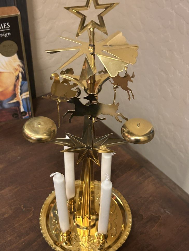 Подсвечник новогодний мобиль Олени 30 см золотые