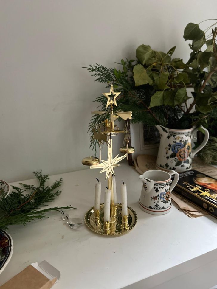 Подсвечник новогодний мобиль Олени 30 см золотые