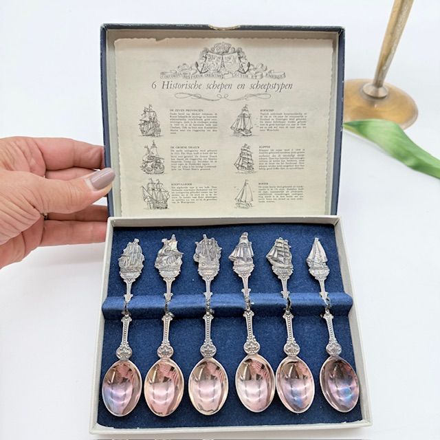 Ложка кофейная набор 6 шт. Голландские корабли 11 см серебрение Голландия