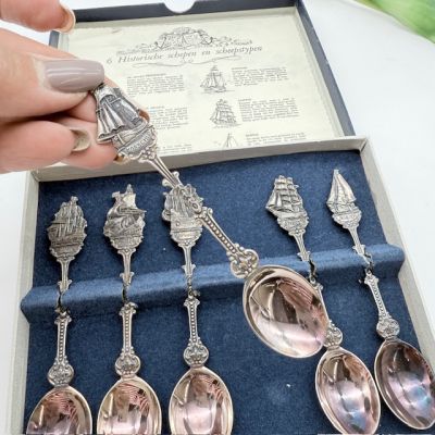 Ложка кофейная набор 6 шт. Голландские корабли 11 см серебрение Голландия