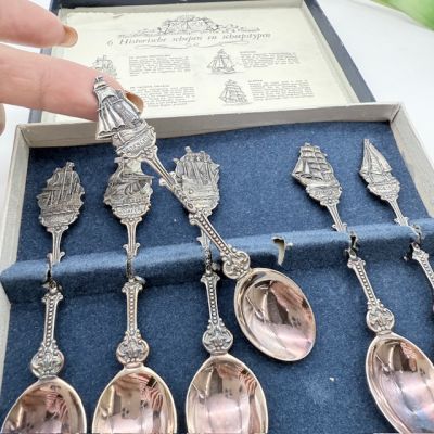 Ложка кофейная набор 6 шт. Голландские корабли 11 см серебрение Голландия