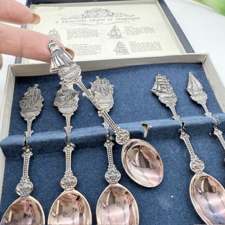 Ложка кофейная набор 6 шт. Голландские корабли 11 см серебрение Голландия