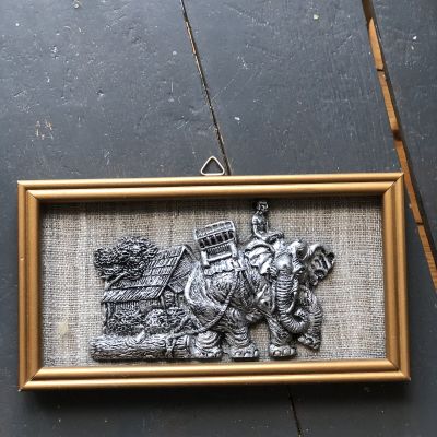 Панно 21,5х11,5 см Слон металл на холсте