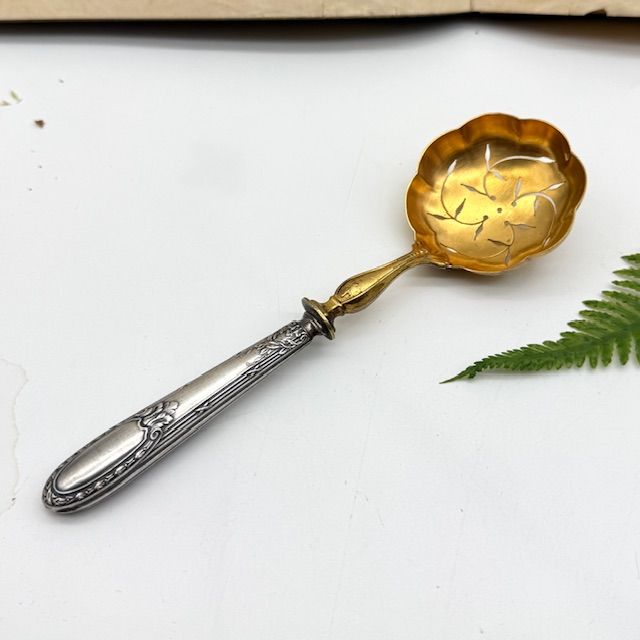 Ложка ситечко Минерва 18 см серебро позолота Франция