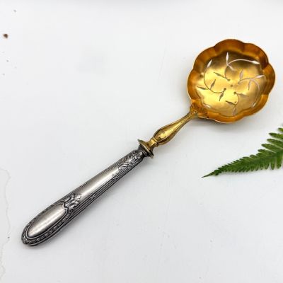 Ложка ситечко Минерва 18 см серебро позолота Франция 