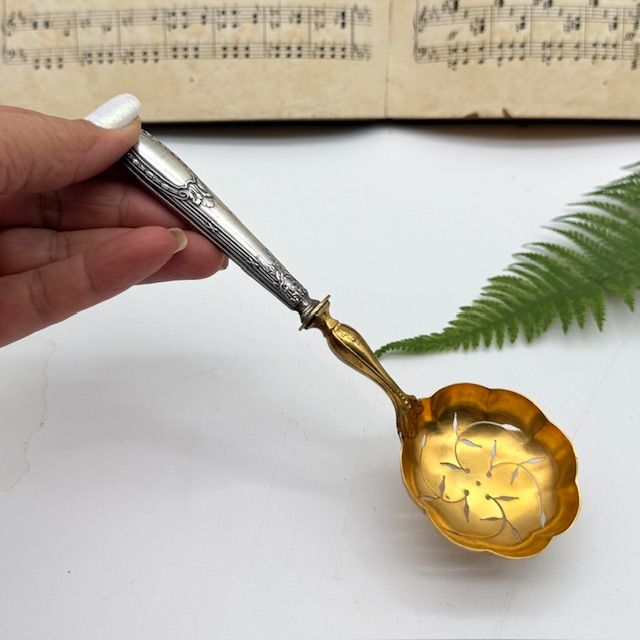 Ложка ситечко Минерва 18 см серебро позолота Франция