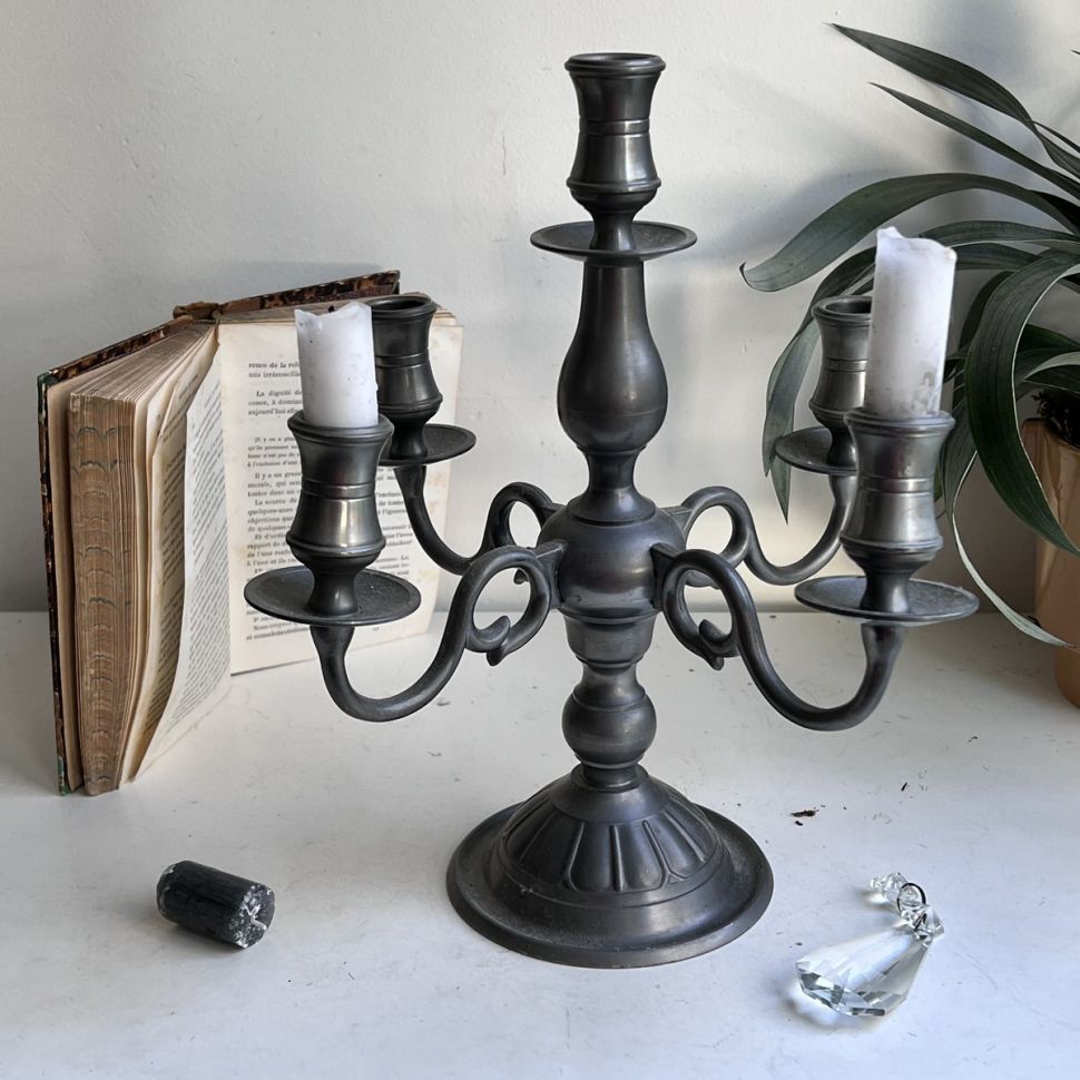 Подсвечник канделябр на пять свечей олово