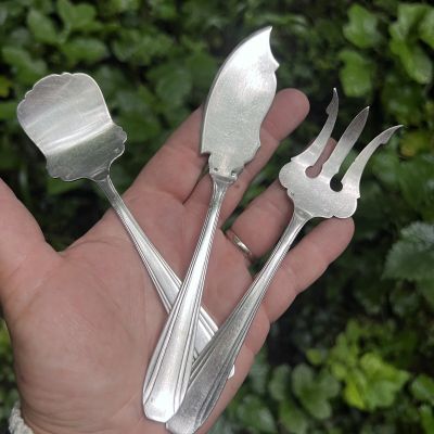 Вилка нож лопатка для рыбы 17 см мельхиор серебрение набор Франция