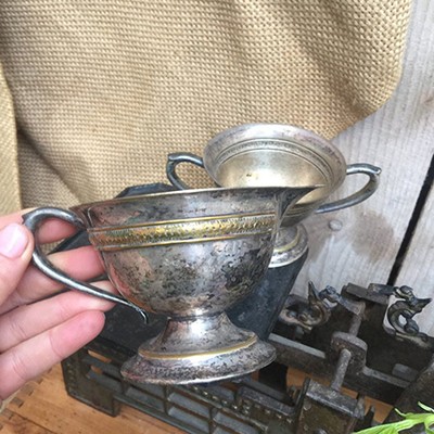 Молочник мельхиор с проступающей латунью, патина