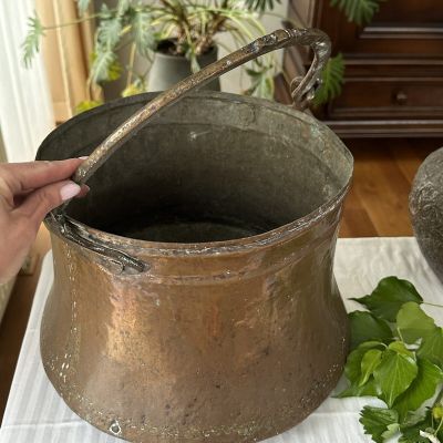 Кашпо ведро большое старинное 35 см медь