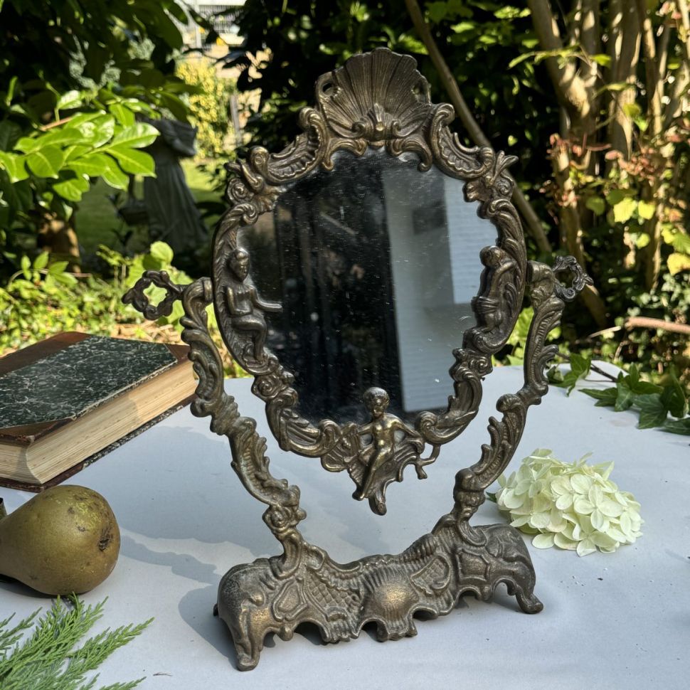 Зеркало настольное в стиле Барокко 34 см бронза Франция 