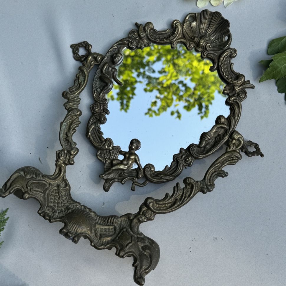 Зеркало настольное в стиле Барокко 34 см бронза Франция 