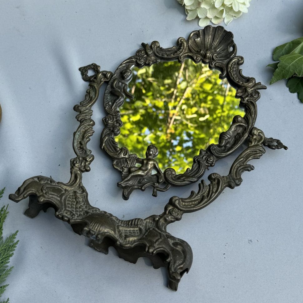 Зеркало настольное в стиле Барокко 34 см бронза Франция 
