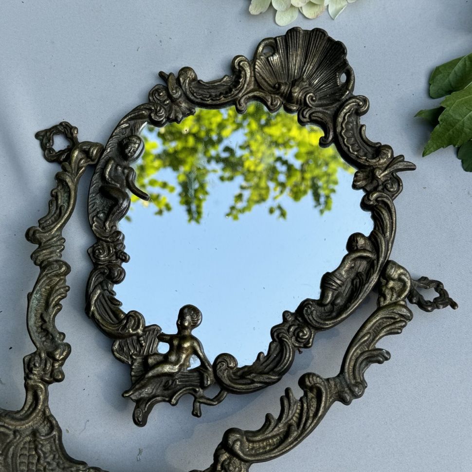 Зеркало настольное в стиле Барокко 34 см бронза Франция 