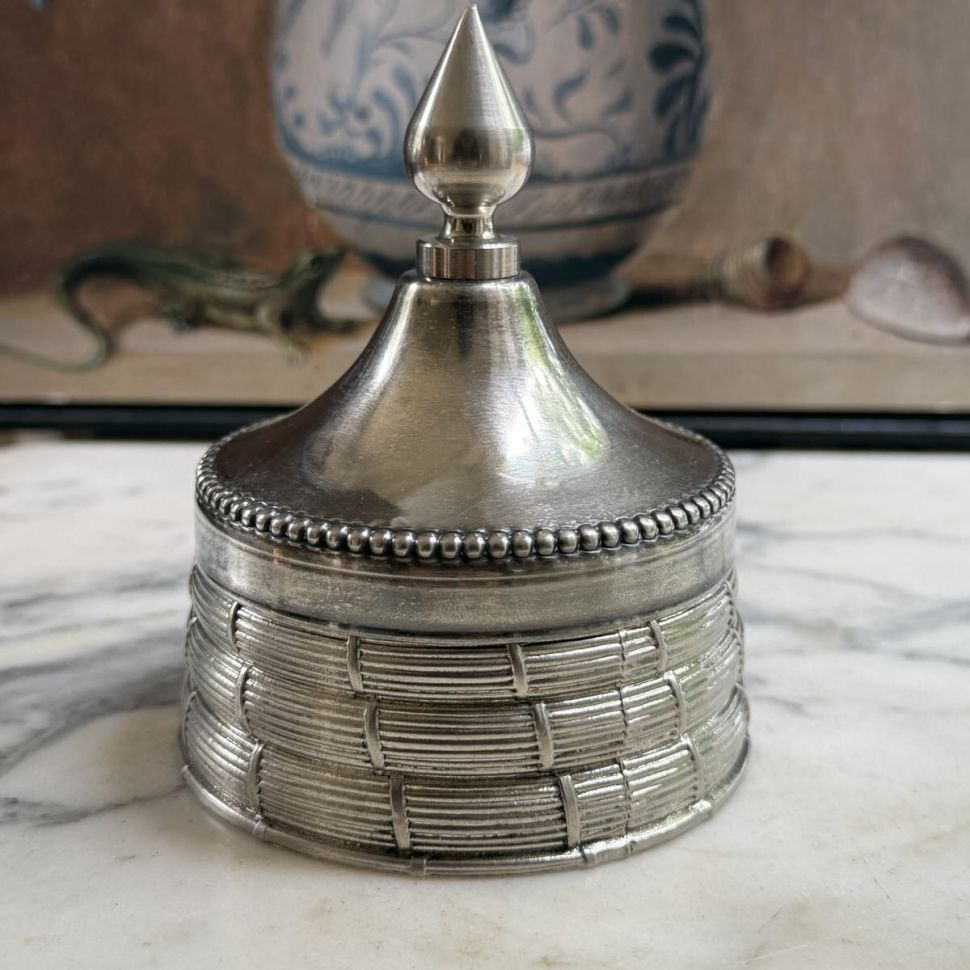 Шкатулка круглая 9 см серебрение