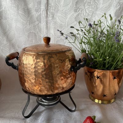 Кастрюля фондю с подставкой горелкой 4 л медь