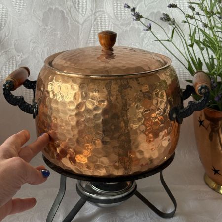 Кастрюля фондю с подставкой горелкой 4 л медь