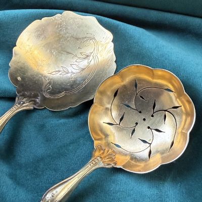 Ложка для ягод Минерва 20 см серебро позолота Франция  