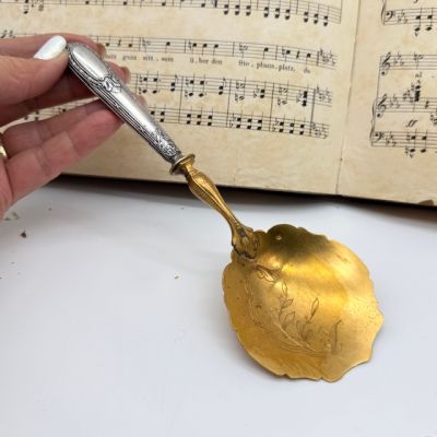 Ложка для ягод Минерва 20 см серебро позолота Франция  