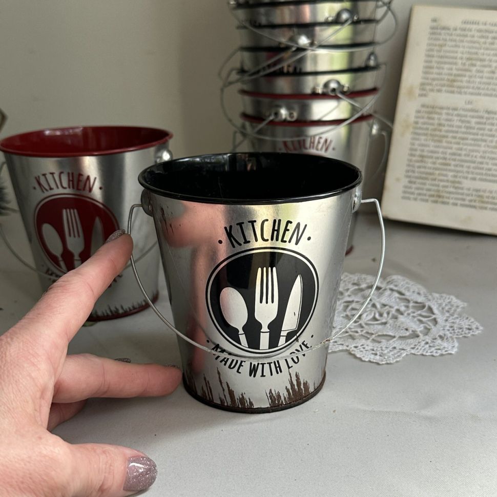 Ведро для закусок черное 10 см оцинкованный металл