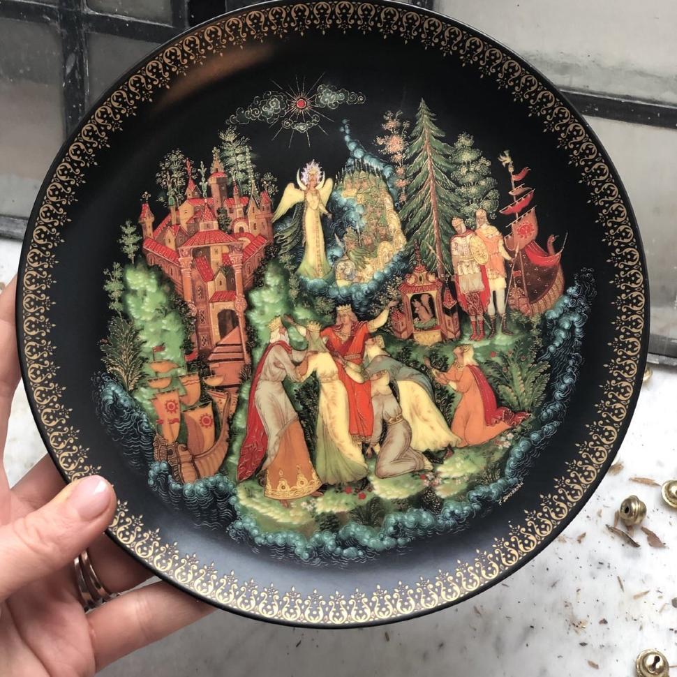 Тарелка 20см ручная роспись Палех 1989 год