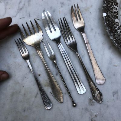 Вилка 14 см мельхиор набор 6 шт. разные