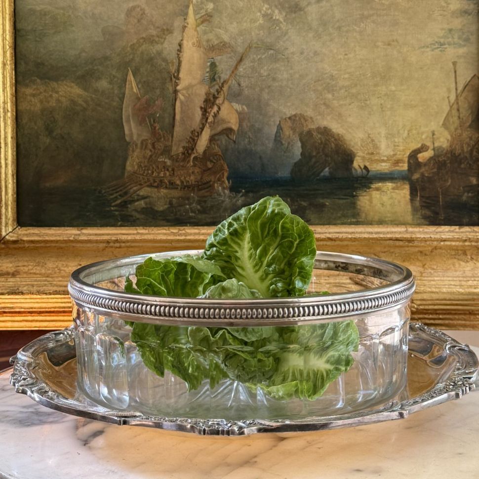 Салатник с серебряным кантом Puiforcat 24 см хрусталь Франция 