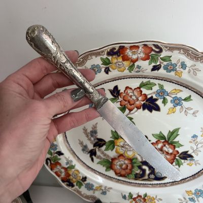 Нож столовый 23 см серебро 800 лезвие сталь Италия