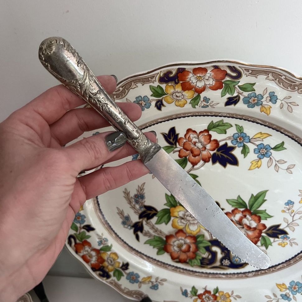 Нож столовый 23 см серебро 800 лезвие сталь Италия