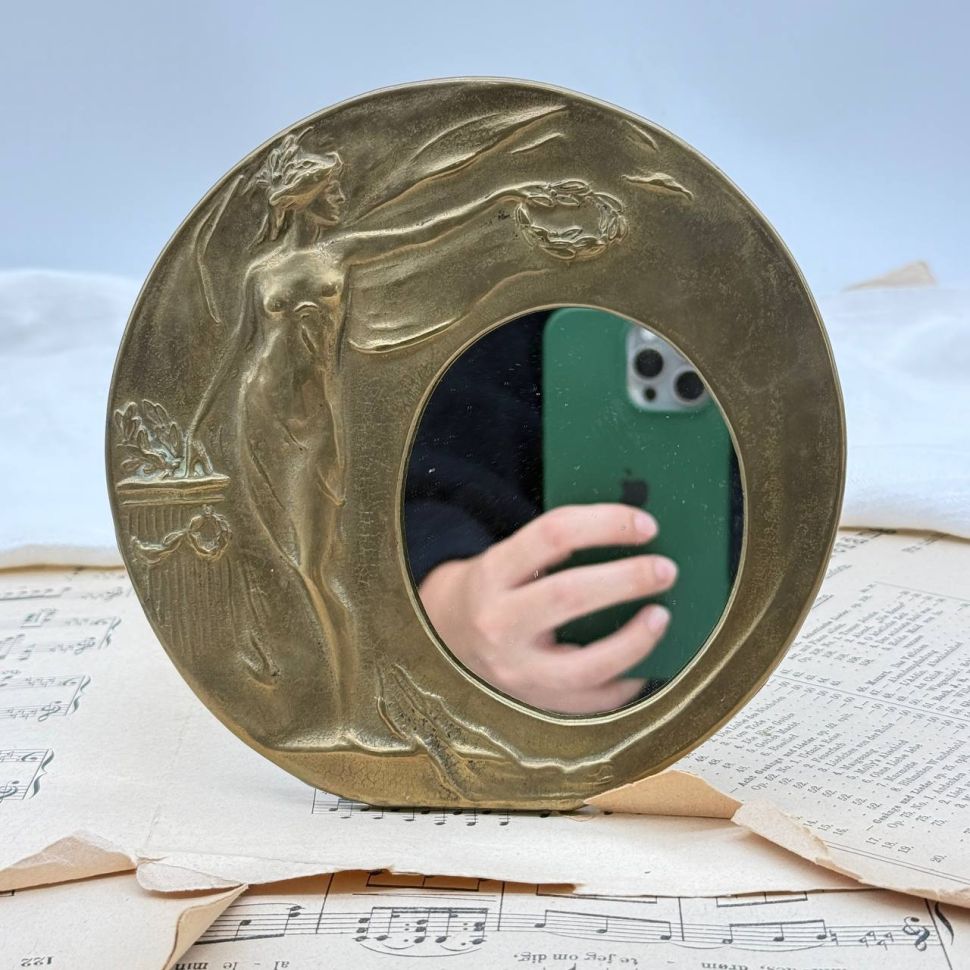 Зеркало настольное Арнуво 16 см латунь   