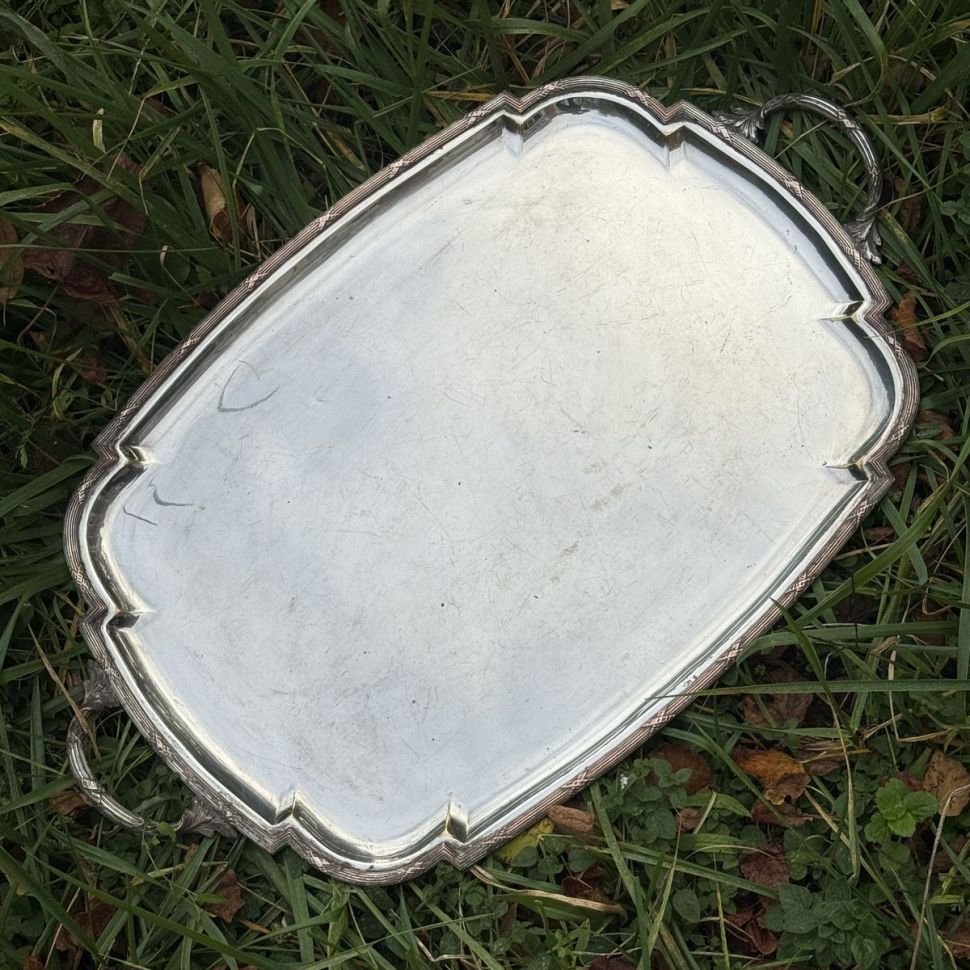 Поднос прямоугольный с ручками 60 см серебрение Франция