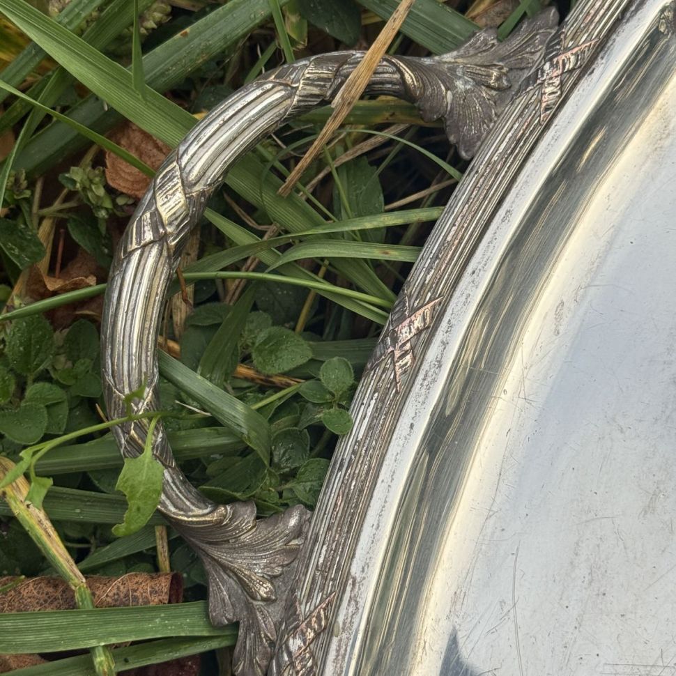 Поднос прямоугольный с ручками 60 см серебрение Франция