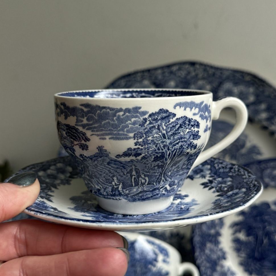 Чайная пара Enoch Wedgwood Woodland 200 мл синий Англия ironstone