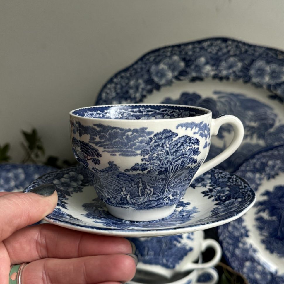 Чайная пара Enoch Wedgwood Woodland 200 мл синий Англия ironstone