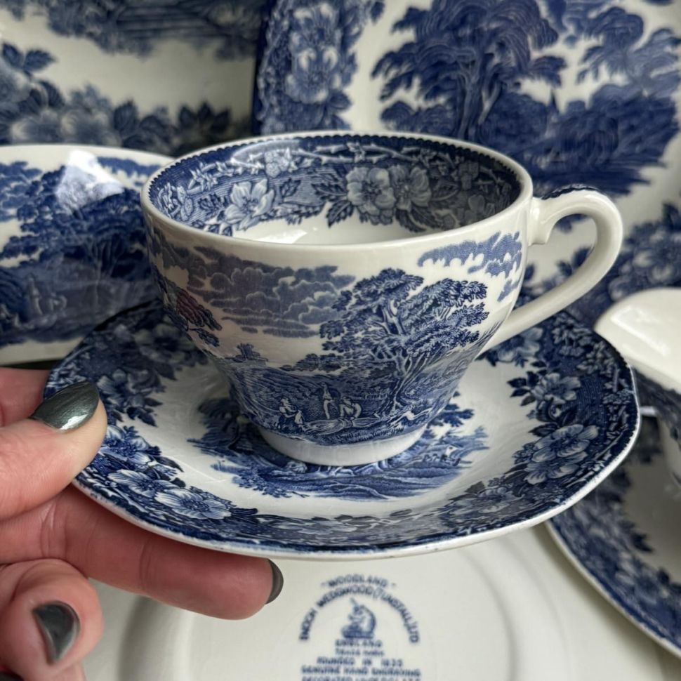 Чайная пара Enoch Wedgwood Woodland 200 мл синий Англия ironstone