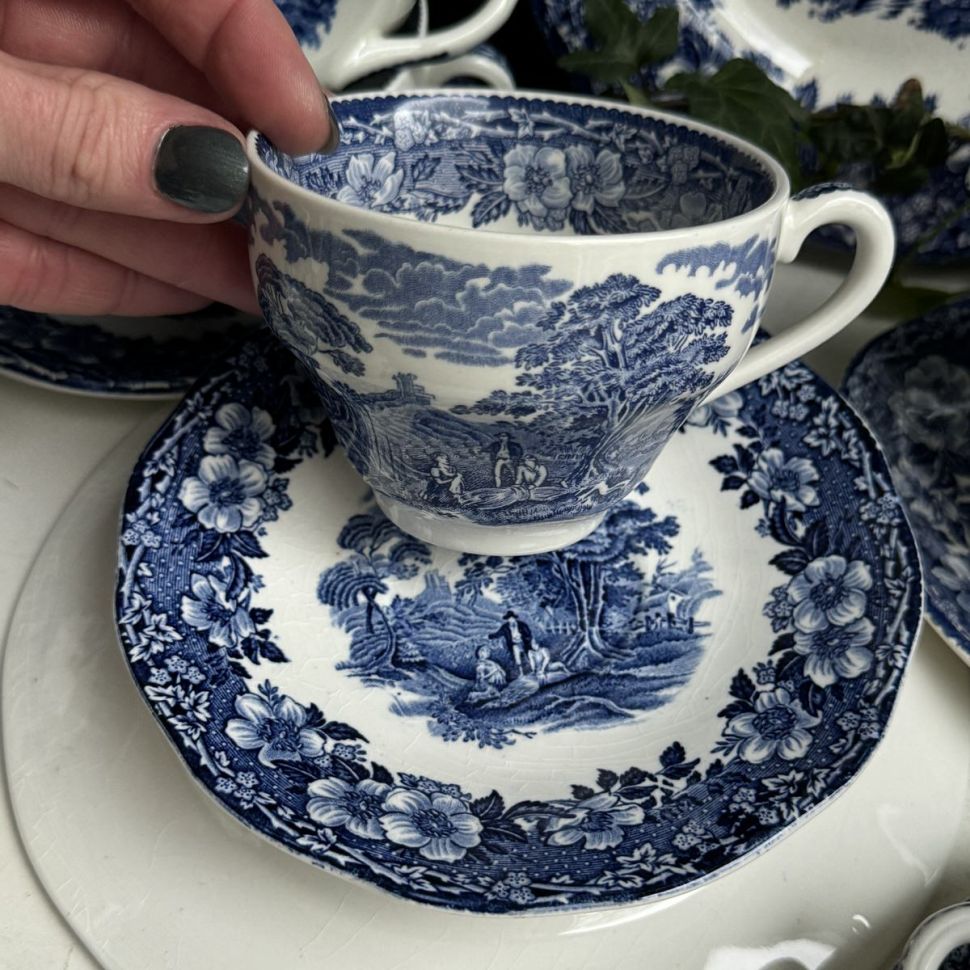 Чайная пара Enoch Wedgwood Woodland 200 мл синий Англия ironstone