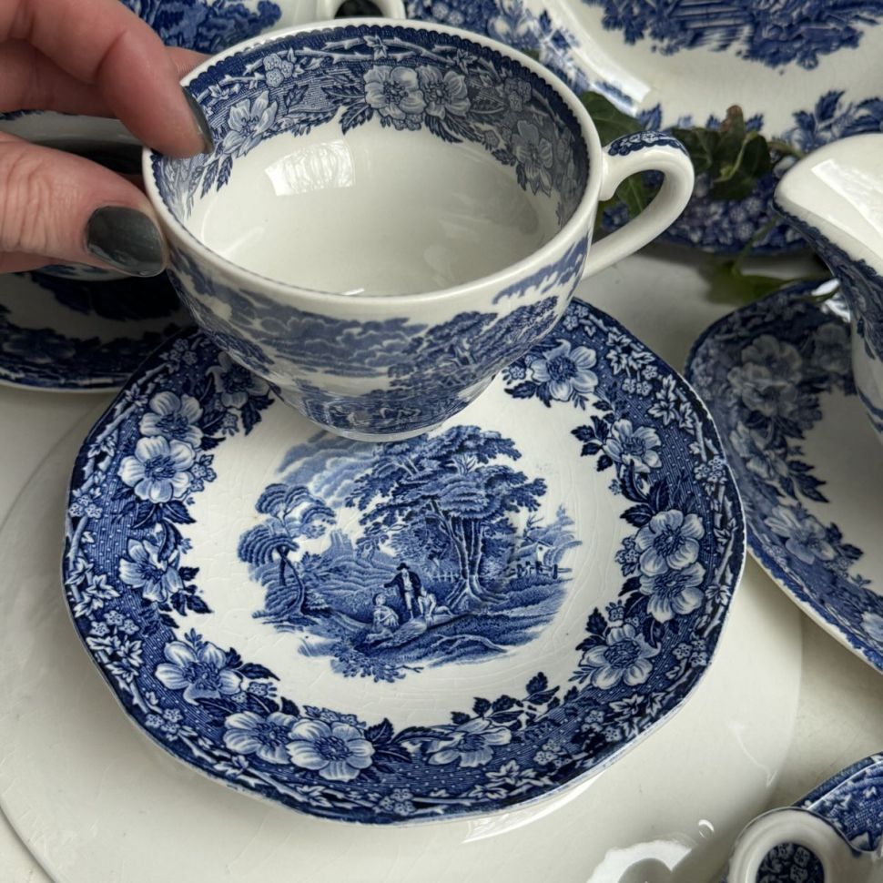 Чайная пара Enoch Wedgwood Woodland 200 мл синий Англия ironstone