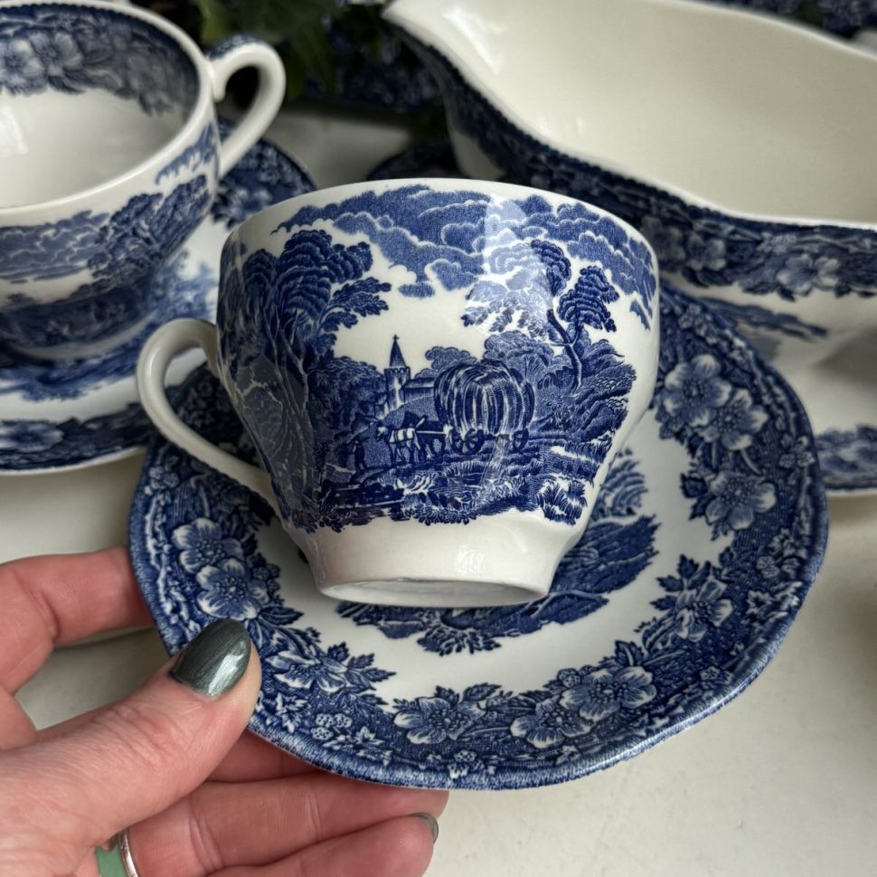 Чайная пара Enoch Wedgwood Woodland 200 мл синий Англия ironstone