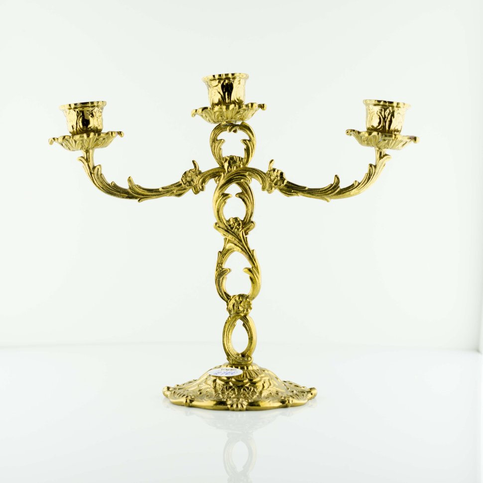 Подсвечник на 3 свечи латунь цветочные узоры