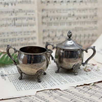 Набор сахарница и молочник Leonard мельхиор серебрение Франция