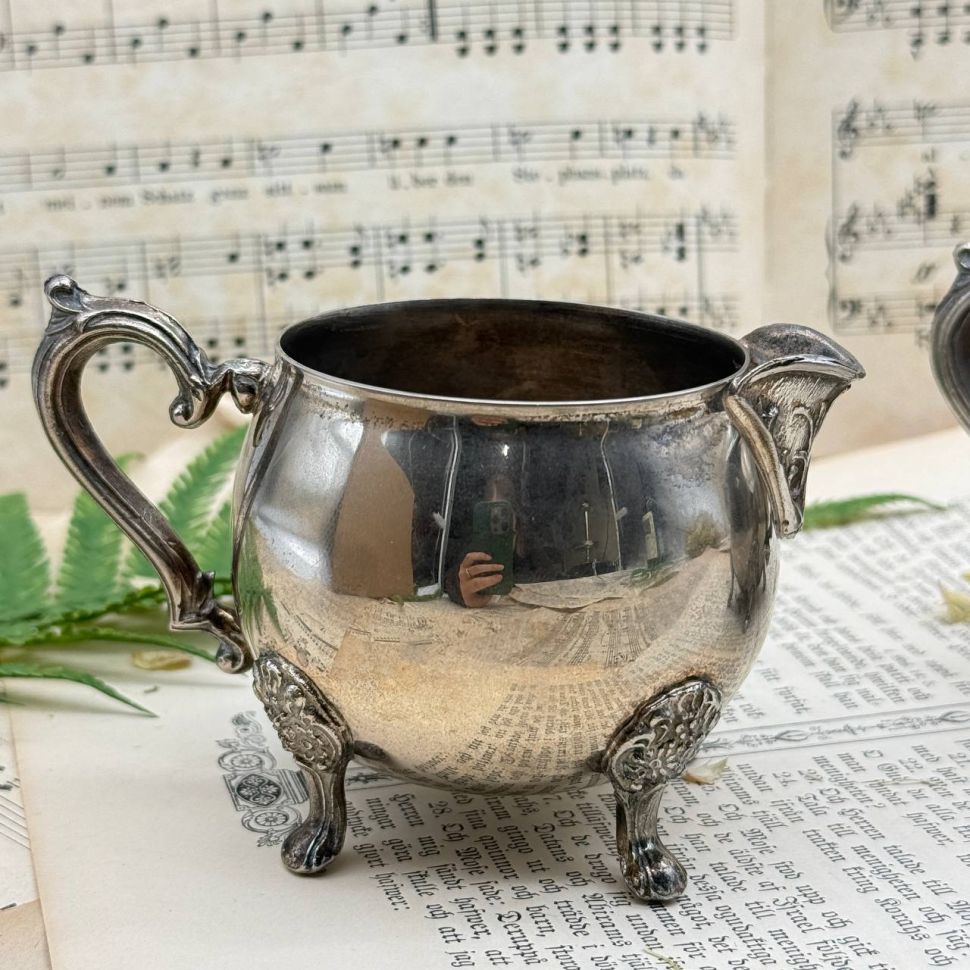 Набор сахарница и молочник Leonard мельхиор серебрение Франция