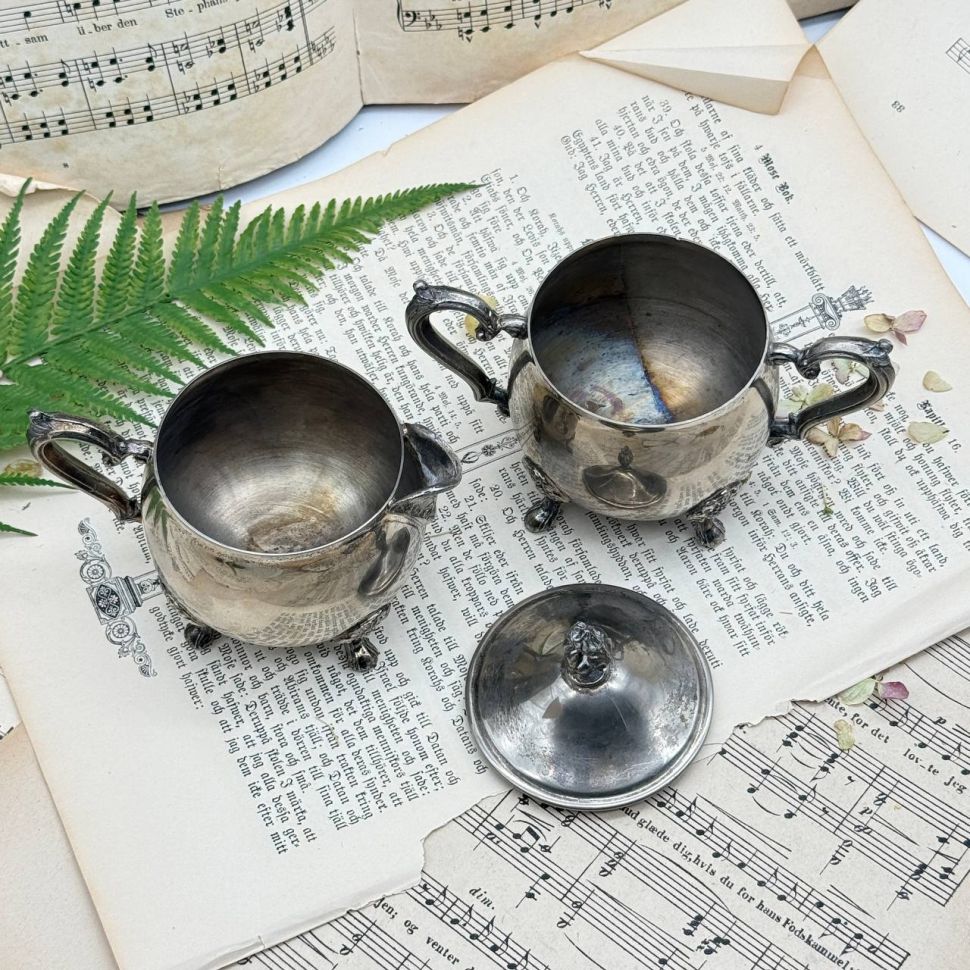 Набор сахарница и молочник Leonard мельхиор серебрение Франция