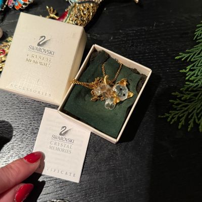 Подвес Кошка Swarovski с золоченой цепочкой Crystal Memories 52 см