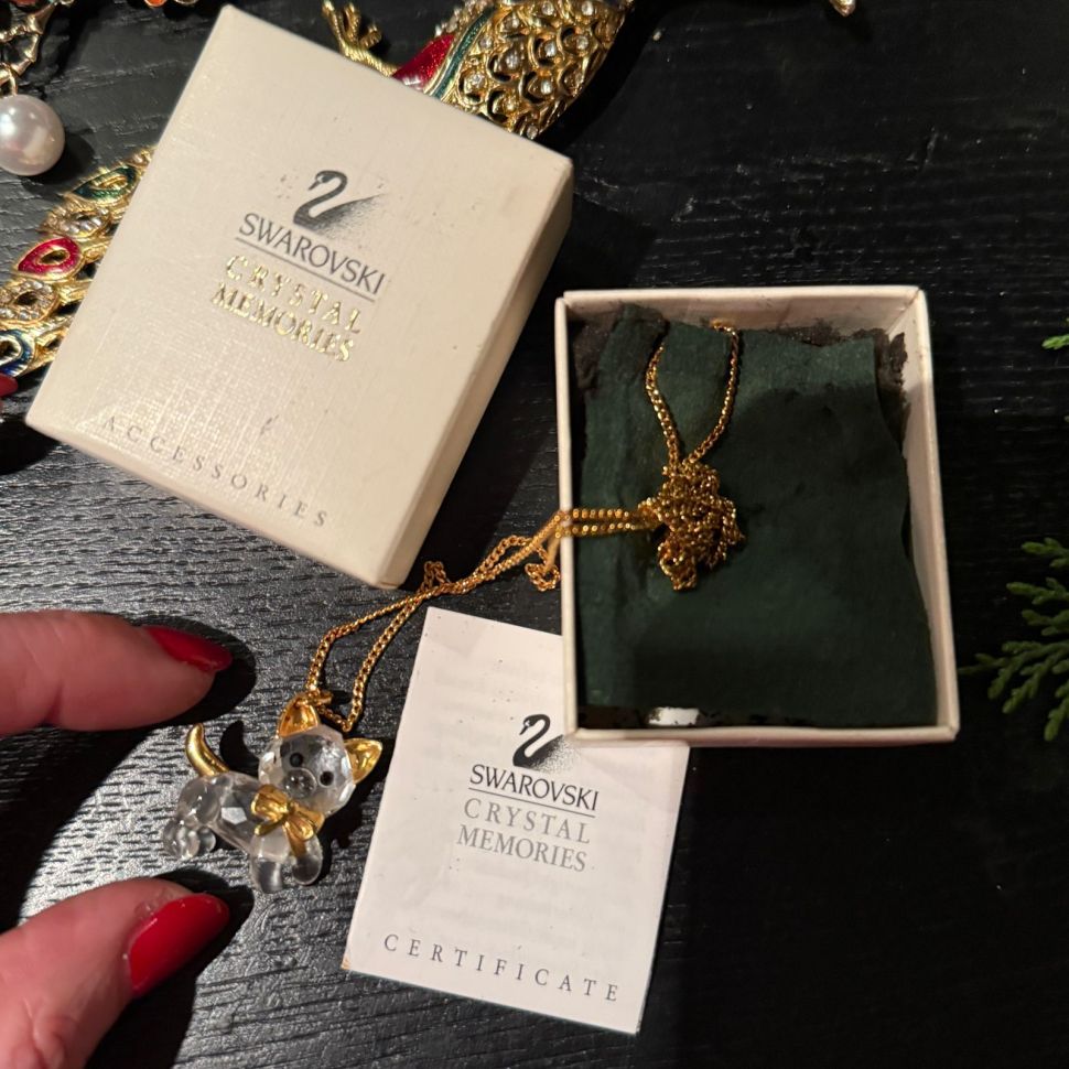 Подвес Кошка Swarovski с золоченой цепочкой Crystal Memories 52 см