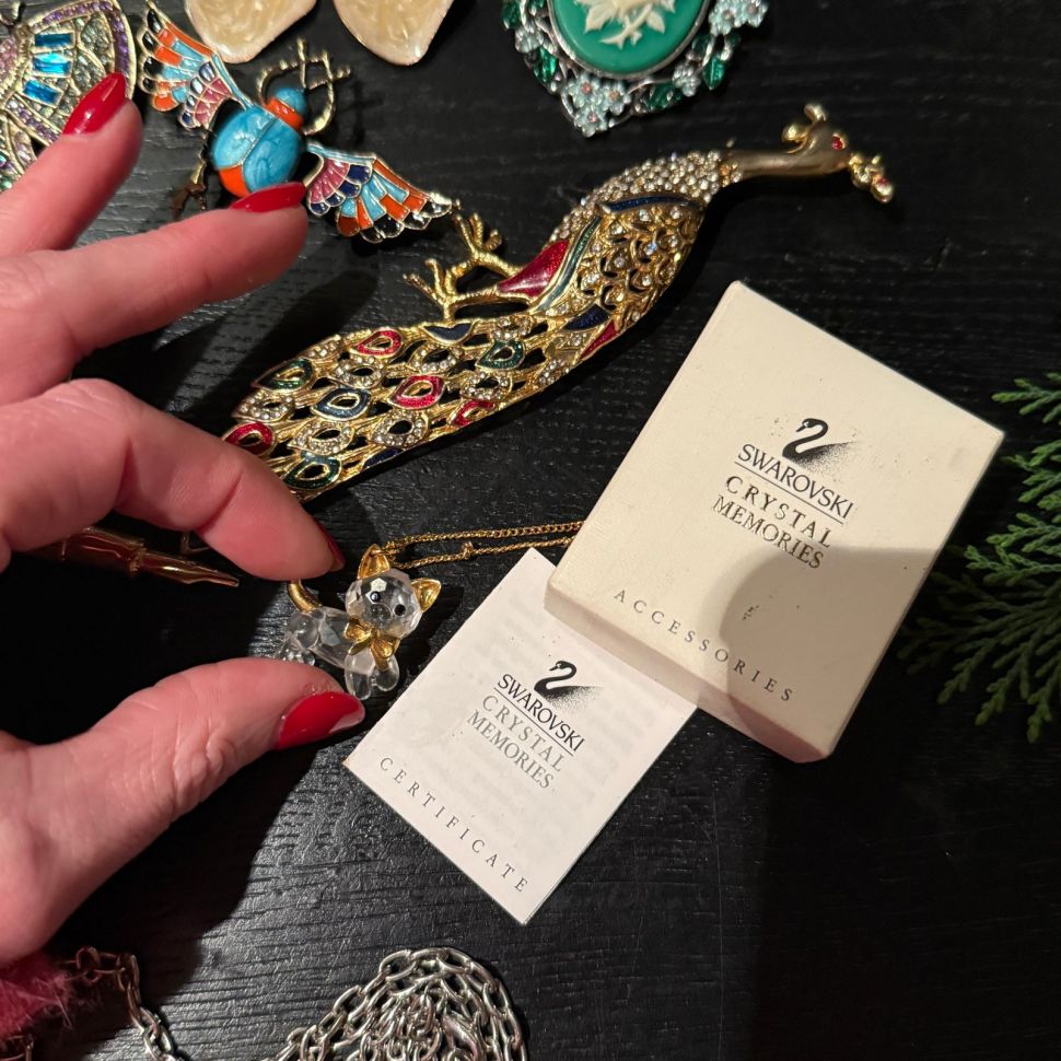 Подвес Кошка Swarovski с золоченой цепочкой Crystal Memories 52 см