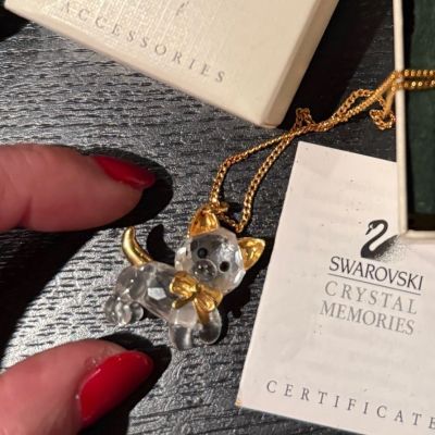 Подвес Кошка Swarovski с золоченой цепочкой Crystal Memories 52 см