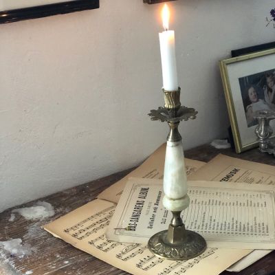 Подсвечник на одну свечу 29 см, латунь, оникс